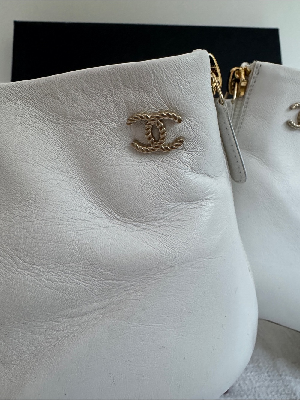 CHANEL White Leather Ankle Booties with Gold CC Emblem - Picture 3 of 6